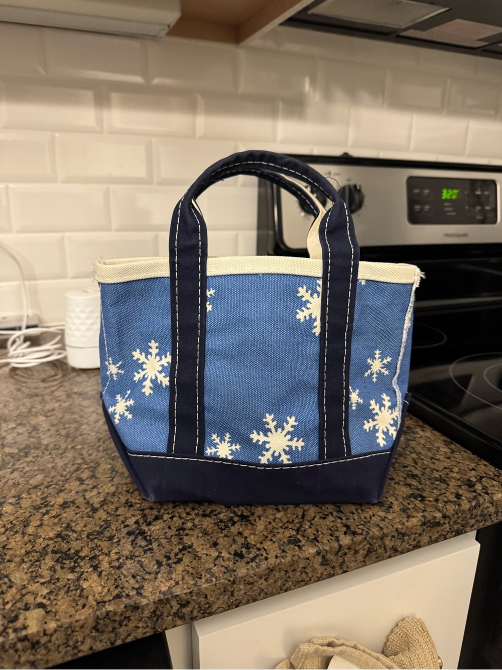 Canvas Snowflake Tote Bag in Blue and Navy